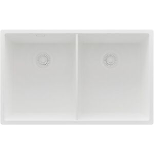 Primagran Evier Sous Plan 76x47cm, Evier En Granit 2 Bacs + Kit De Vidage, Évier Au Meuble 80cm - London Twin, Tout Blanc - Publicité Primagran Evier Sous Plan 76x47cm, Evier En Granit 2 Bacs + Kit De Vidage, Évier Au Meuble 80cm - London Twin, Tout Blanc - Publicité