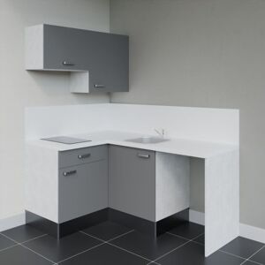 Cuisibane - Kitchenette D'Angle Ka02l-pt Avec Plan De Travail Et Évier Façade Gris - Plan Blanc - Evier - Publicité Cuisibane - Kitchenette D'Angle Ka02l-pt Avec Plan De Travail Et Évier Façade Gris - Plan Blanc - Evier - Publicité