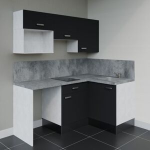 Cuisibane - Kitchenette D'Angle Ka03l-pt Avec Plan De Travail Et Évier - Façade Noir - Plan Gris Béton - Evier Inox - Crédences Oui - Publicité Cuisibane - Kitchenette D'Angle Ka03l-pt Avec Plan De Travail Et Évier - Façade Noir - Plan Gris Béton - Evier Inox - Crédences Oui - Publicité