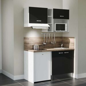 Cuisibane - Kitchenette K13l-pt - 140 Cm Avec Plan De Travail Et Évier - Façade Noir - Plan Bois - Evier Inox - Crédences Oui - Publicité Cuisibane - Kitchenette K13l-pt - 140 Cm Avec Plan De Travail Et Évier - Façade Noir - Plan Bois - Evier Inox - Crédences Oui - Publicité