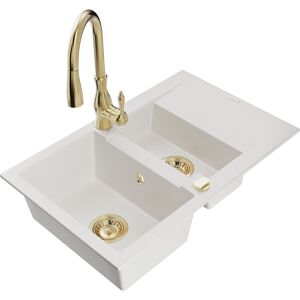 Mexen Gaspar Évier En Granit 1,5 Bac Avec Égouttoir Et Robinet De Cuisine Savita, Blanc - 6507-20-672601-50 - Publicité Mexen Gaspar Évier En Granit 1,5 Bac Avec Égouttoir Et Robinet De Cuisine Savita, Blanc - 6507-20-672601-50 - Publicité