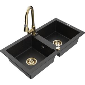 Mario Évier En Granit À 2 Cuves Avec Robinet Mélangeur Elia, Noir/ Argent Métallique - 6504-73-670101-50 - Mexen - Publicité Mario Évier En Granit À 2 Cuves Avec Robinet Mélangeur Elia, Noir/ Argent Métallique - 6504-73-670101-50 - Mexen - Publicité
