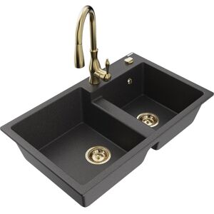 Mexen Tomas Évier En Granit À 2 Cuves Avec Robinet Mélangeur Savita, Noir Moucheté - 6516-76-672601-50 - Publicité Mexen Tomas Évier En Granit À 2 Cuves Avec Robinet Mélangeur Savita, Noir Moucheté - 6516-76-672601-50 - Publicité