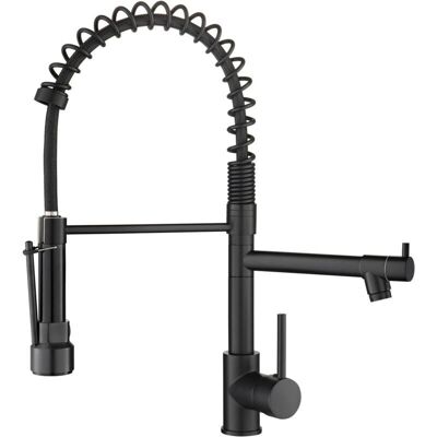 PELTOR Robinet D'Évier De Cuisine Avec Douchette Extractible, Robinet De Cuisine Contemporain En Acier Inoxydable À Poignée Unique Et Ressort, Deux Sorties Avec Plaque De Montage Noire - Publicité PELTOR Robinet D'Évier De Cuisine Avec Douchette Extractible, Robinet De Cuisine Contemporain En Acier Inoxydable À Poignée Unique Et Ressort, Deux Sorties Avec Plaque De Montage Noire - Publicité