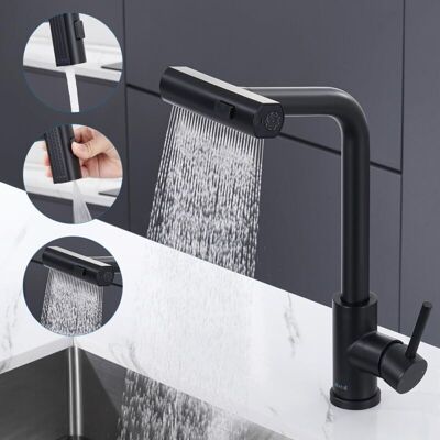 SANS MARQUE Robinet De Cuisine Cascade Noir, Mitigeur De Cuisine Extractible Avec Douchette, 3 Vitesses D'Eau Réglables, Robinet D'Évier Extractible En Acier Inoxydable Rotatif À 360° - Publicité SANS MARQUE Robinet De Cuisine Cascade Noir, Mitigeur De Cuisine Extractible Avec Douchette, 3 Vitesses D'Eau Réglables, Robinet D'Évier Extractible En Acier Inoxydable Rotatif À 360° - Publicité
