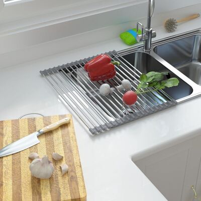 GRASSLIN Égouttoir Télescopique À Enrouler Pour La Cuisine Au-dessus De L'Évier, En Silicone Antidérapant, Polyvalent, Acier Inoxydable 18 Tubes, 33 X 29u201355 Cm - 33-54cm Black Silver'33-54cm Black Silver' - Publicité GRASSLIN Égouttoir Télescopique À Enrouler Pour La Cuisine Au-dessus De L'Évier, En Silicone Antidérapant, Polyvalent, Acier Inoxydable 18 Tubes, 33 X 29u201355 Cm - 33-54cm Black Silver'33-54cm Black Silver' - Publicité