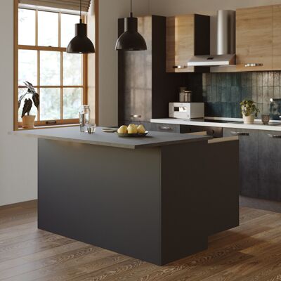 DELADECO Ilot De Cuisine Moderne 155 Cm Anthracite Mat/béton Solena - Publicité DELADECO Ilot De Cuisine Moderne 155 Cm Anthracite Mat/béton Solena - Publicité