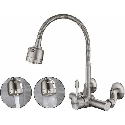 ACKERMAN Robinet De Cuisine Mural En Acier Inoxydable 304 De Qualité Alimentaire, Pivotant À 360°, Avec Trous De Fixation De 6,3 Cm À 24 Cm. Publicité ACKERMAN Robinet De Cuisine Mural En Acier Inoxydable 304 De Qualité Alimentaire, Pivotant À 360°, Avec Trous De Fixation De 6,3 Cm À 24 Cm. Publicité