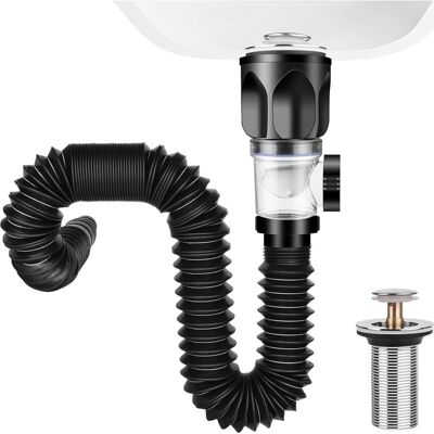 Vision Ensemble De Vidange Pour Lavabo, Extensible De 295 À 985 Mm, Siphon D'Évier, Bonde Avec Sortie Flexible Et Bouchon De Filtre Rétractable, Pour Salle De Bain, Cuisine (noir) - Publicité Vision Ensemble De Vidange Pour Lavabo, Extensible De 295 À 985 Mm, Siphon D'Évier, Bonde Avec Sortie Flexible Et Bouchon De Filtre Rétractable, Pour Salle De Bain, Cuisine (noir) - Publicité