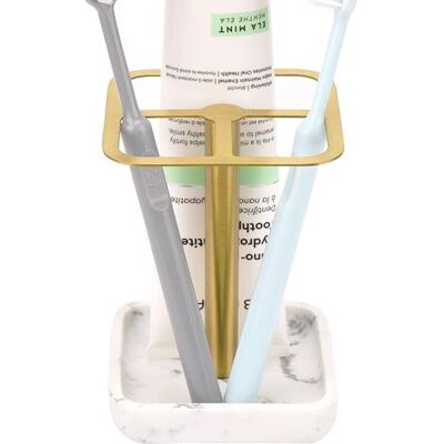 Zanussi Support De Brosse À Dents En Acier Inoxydable, Base En Résine À Motif Marbre Avec 3 Sections De Rangement, Support Décoratif Pour Évier De Salle De - Publicité Zanussi Support De Brosse À Dents En Acier Inoxydable, Base En Résine À Motif Marbre Avec 3 Sections De Rangement, Support Décoratif Pour Évier De Salle De - Publicité