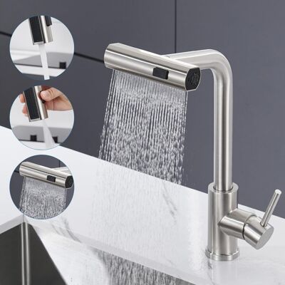 OEM Robinet Cuisine Noir Cascade, Mitigeur Cuisine Avec Douchette Extractible 3 Modes De Réglage, Robinetterie Evier Cuisine Escamotable Rotatif À 360° En Acier Inoxydable, Nickel Brossé - Publicité OEM Robinet Cuisine Noir Cascade, Mitigeur Cuisine Avec Douchette Extractible 3 Modes De Réglage, Robinetterie Evier Cuisine Escamotable Rotatif À 360° En Acier Inoxydable, Nickel Brossé - Publicité