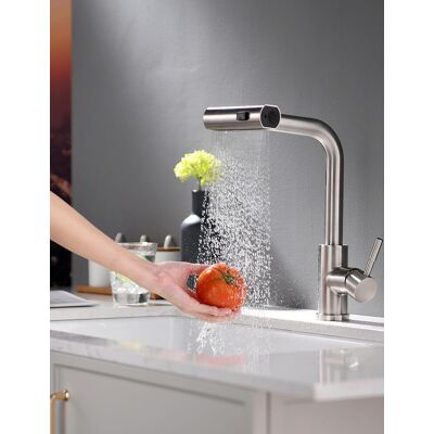 OEM Robinet De Cuisine Extensible - Pivotant À 360° - Mitigeur Monocommande Pour Évier De Cuisine, Nickel Brossé - Publicité OEM Robinet De Cuisine Extensible - Pivotant À 360° - Mitigeur Monocommande Pour Évier De Cuisine, Nickel Brossé - Publicité