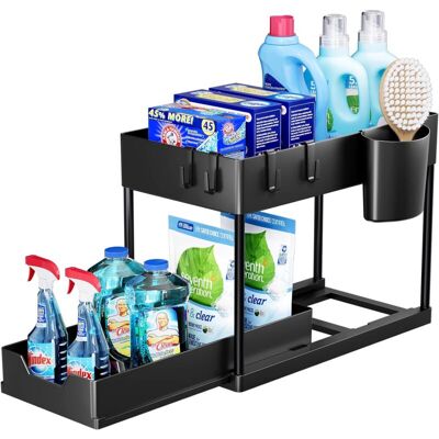 MOXIE Aougo – Étagère Sous Évier 2 Niveaux – Dimensions 40x16.5x36.5 Cm – Avec 5 Crochets Et 2 Pots Suspendus – Pour Cuisine Et Salle De Bain - Publicité MOXIE Aougo – Étagère Sous Évier 2 Niveaux – Dimensions 40x16.5x36.5 Cm – Avec 5 Crochets Et 2 Pots Suspendus – Pour Cuisine Et Salle De Bain - Publicité