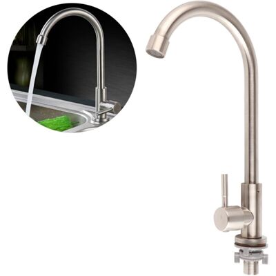 MOXIE Robinet D'Eau De Lavabo De Cuisine En Acier Inoxydable Avec Filetage G1/2in, Simple Froid, Trou Unique, Rotation À 360 Degrés - Publicité MOXIE Robinet D'Eau De Lavabo De Cuisine En Acier Inoxydable Avec Filetage G1/2in, Simple Froid, Trou Unique, Rotation À 360 Degrés - Publicité