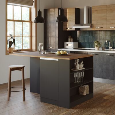 DELADECO Ilot De Cuisine Moderne 160 Cm Anthracite Mat/chêne Wotan Solena - Publicité DELADECO Ilot De Cuisine Moderne 160 Cm Anthracite Mat/chêne Wotan Solena - Publicité