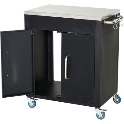 HEAT Chariot De Cuisine À Roulettes, Desserte, Chariot Roulant Avec Placard, Crochets Et Poignées En Inox, Accessoire De Cuisine, Table De Barbecue En Inox, Chariot De Cuisine, 86 X 50 X 86,5 Cm, Noir - Publicité HEAT Chariot De Cuisine À Roulettes, Desserte, Chariot Roulant Avec Placard, Crochets Et Poignées En Inox, Accessoire De Cuisine, Table De Barbecue En Inox, Chariot De Cuisine, 86 X 50 X 86,5 Cm, Noir - Publicité