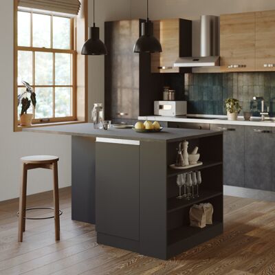 DELADECO Ilot De Cuisine Central 160 Cm Anthracite Mat/béton Solena - Publicité DELADECO Ilot De Cuisine Central 160 Cm Anthracite Mat/béton Solena - Publicité