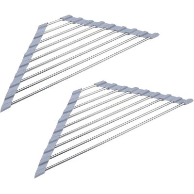 Melissa Lot De 2 Égouttoirs En Acier Inoxydable Pliables Triangulaires Pour Évier De Cuisine Antidérapant Gris - Publicité Melissa Lot De 2 Égouttoirs En Acier Inoxydable Pliables Triangulaires Pour Évier De Cuisine Antidérapant Gris - Publicité