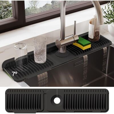 Vision Tapis De Robinet En Silicone De 61 Cm Pour Évier De Cuisine Et Protection Anti-éclaboussures – Protection De Comptoir Pour Recueillir Les Déversements (noir, 61 Cm X 14 Cm) - Publicité Vision Tapis De Robinet En Silicone De 61 Cm Pour Évier De Cuisine Et Protection Anti-éclaboussures – Protection De Comptoir Pour Recueillir Les Déversements (noir, 61 Cm X 14 Cm) - Publicité