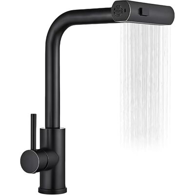 SANS MARQUE Waterfall Robinet De Cuisine Extensible Noir Haute Pression Avec Douchette Extractible Robinet D'Évier Avec 3 Types De Jet, Pivotant À 360°, Cascade En Acier Inoxydable Brossé - Publicité SANS MARQUE Waterfall Robinet De Cuisine Extensible Noir Haute Pression Avec Douchette Extractible Robinet D'Évier Avec 3 Types De Jet, Pivotant À 360°, Cascade En Acier Inoxydable Brossé - Publicité