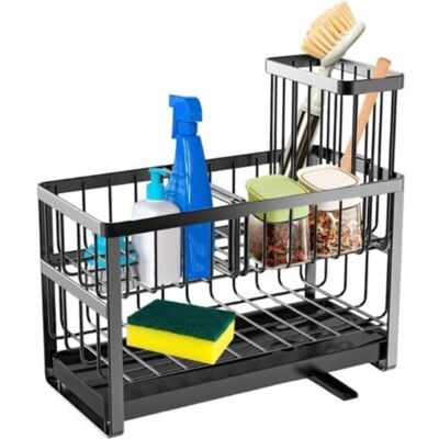 URSUS Porte-éponge À Deux Niveaux Pour Évier De Cuisine, Organisateur D'Évier En Acier Au Carbone De 23 Cm, Amovible, Avec Égouttoir, Brosse De Nettoyage Et Support De Rangement. Publicité URSUS Porte-éponge À Deux Niveaux Pour Évier De Cuisine, Organisateur D'Évier En Acier Au Carbone De 23 Cm, Amovible, Avec Égouttoir, Brosse De Nettoyage Et Support De Rangement. Publicité