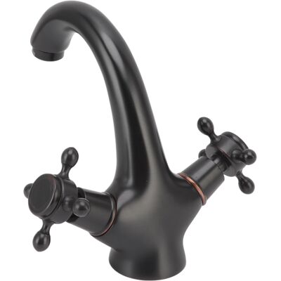 HEAT Robinet De Lavabo Ancien À Poignée Rotative, Robinet D'Eau Chaude Et Froide Surélevé, Robinet De Comptoir En Corne De Mouton Noire - Publicité HEAT Robinet De Lavabo Ancien À Poignée Rotative, Robinet D'Eau Chaude Et Froide Surélevé, Robinet De Comptoir En Corne De Mouton Noire - Publicité