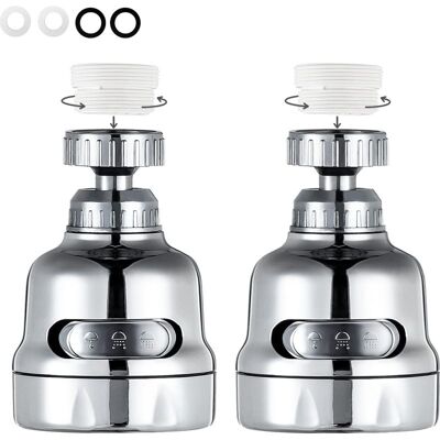 Vision Aérateur De Robinet Rotatif À 360 Degrés, Tête De Robinet D'Évier De Cuisine Réglable À 3 Modes, Chromée (lot De 2) - Publicité Vision Aérateur De Robinet Rotatif À 360 Degrés, Tête De Robinet D'Évier De Cuisine Réglable À 3 Modes, Chromée (lot De 2) - Publicité