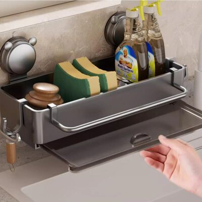 Vision Porte-éponge Mural Pour Évier De Cuisine Avec Ventouses, Non Marquant, En Plastique, Avec Bac De Récupération (gris). Publicité Vision Porte-éponge Mural Pour Évier De Cuisine Avec Ventouses, Non Marquant, En Plastique, Avec Bac De Récupération (gris). Publicité