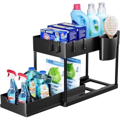 ABYSSE Étagère Sous Évier À 2 Étages Pour Cuisine,étagère Multifonctionnelle,étagère À Épices, Étagère Sous Placard, Noir - Publicité ABYSSE Étagère Sous Évier À 2 Étages Pour Cuisine,étagère Multifonctionnelle,étagère À Épices, Étagère Sous Placard, Noir - Publicité
