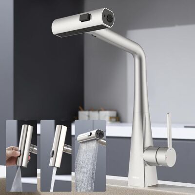 OEM Robinet Cuisine Douchette, Démarrage À Froid Robinet D'Évier En Acier Inoxydable Avec Bec Pivotant, Trois Modes De Jet D'Eau Robinetterie, Mitigeur Avec Douchette Extractible, Rotation À 360° - Publicité OEM Robinet Cuisine Douchette, Démarrage À Froid Robinet D'Évier En Acier Inoxydable Avec Bec Pivotant, Trois Modes De Jet D'Eau Robinetterie, Mitigeur Avec Douchette Extractible, Rotation À 360° - Publicité