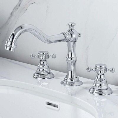 ACKERMAN Robinet Mitigeur Moderne En Chrome Et Cuivre, Croix Argentée, 3 Trous, Pivotant À 360° Pour Lavabo/évier, Avec Bec G1/2. Publicité ACKERMAN Robinet Mitigeur Moderne En Chrome Et Cuivre, Croix Argentée, 3 Trous, Pivotant À 360° Pour Lavabo/évier, Avec Bec G1/2. Publicité