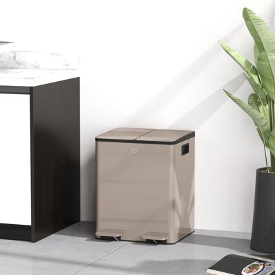 HEAT Poubelle De Cuisine À Deux Compartiments (2 X 20 L), En Acier Inoxydable, Avec Couvercle À Fermeture Amortie, 45,8 X 36 X 51,6 Cm, Couleur Or - Publicité HEAT Poubelle De Cuisine À Deux Compartiments (2 X 20 L), En Acier Inoxydable, Avec Couvercle À Fermeture Amortie, 45,8 X 36 X 51,6 Cm, Couleur Or - Publicité