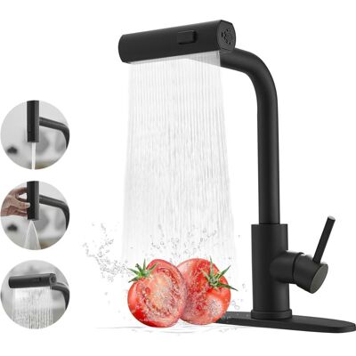 Vision Robinets De Cuisine Noirs Avec Douchette Extractible, Robinet D'Évier De Cuisine Cascade, Robinet D'Évier De Cuisine À Poignée Unique Pour 4 Fonctions - Publicité Vision Robinets De Cuisine Noirs Avec Douchette Extractible, Robinet D'Évier De Cuisine Cascade, Robinet D'Évier De Cuisine À Poignée Unique Pour 4 Fonctions - Publicité