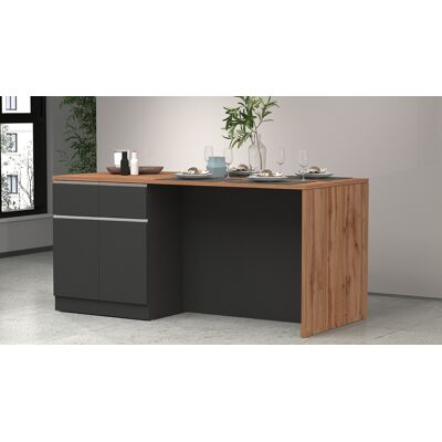 DELADECO Îlot De Cuisine Moderne 200 Cm Anthracite Mat/chêne Wotan Solena - Publicité DELADECO Îlot De Cuisine Moderne 200 Cm Anthracite Mat/chêne Wotan Solena - Publicité