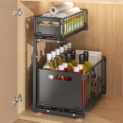 GRASSLIN 1 Étagère Coulissante Métal, Rangement Sous Évier, Acier Carbone Noir, Pour Cuisine Salle De Bain - Publicité GRASSLIN 1 Étagère Coulissante Métal, Rangement Sous Évier, Acier Carbone Noir, Pour Cuisine Salle De Bain - Publicité