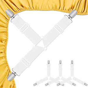 LABLANC Tendeur Drap Housse, Set De 4 Pièces Blanches Aattache Drap Housse, Élastiques Ajustables Sangle Drap Housse Avec Pinces Métalliques Pour Draps De Lit, Housses De Matelas, Coussins De Canapé - Publicité LABLANC Tendeur Drap Housse, Set De 4 Pièces Blanches Aattache Drap Housse, Élastiques Ajustables Sangle Drap Housse Avec Pinces Métalliques Pour Draps De Lit, Housses De Matelas, Coussins De Canapé - Publicité