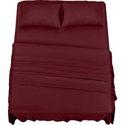 FANGMEDIA Polyester Microfibre Parure De Lit (4 Pièces, Bordeaux) - 1 Drap Housse 150x200cm, 1 Drap Plat 266x259cm Et 2 Taies D'Oreiller 50x75cm - Publicité FANGMEDIA Polyester Microfibre Parure De Lit (4 Pièces, Bordeaux) - 1 Drap Housse 150x200cm, 1 Drap Plat 266x259cm Et 2 Taies D'Oreiller 50x75cm - Publicité