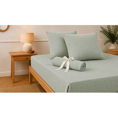 L'EFFET PAPILLON Pack Drap Housse 140 X 190 Cm + 2 Taies D’oreiller 60 X 60 Cm Double Gaze De Coton Gaïa Eucalyptus - Publicité L'EFFET PAPILLON Pack Drap Housse 140 X 190 Cm + 2 Taies D’oreiller 60 X 60 Cm Double Gaze De Coton Gaïa Eucalyptus - Publicité