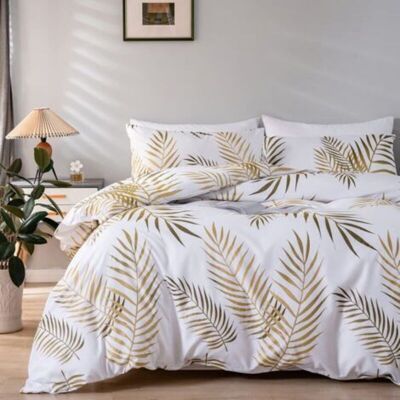 OEM Parure De Lit 200x200 Cm – Housse De Couette Avec Fermeture Éclair – 2 Taies D'Oreiller 50x70 Cm – Imprimé Feuilles De Palmier Dorées - Publicité OEM Parure De Lit 200x200 Cm – Housse De Couette Avec Fermeture Éclair – 2 Taies D'Oreiller 50x70 Cm – Imprimé Feuilles De Palmier Dorées - Publicité