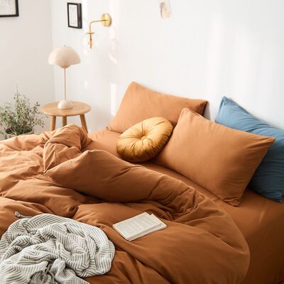 OEM Drap Housse Housse De Couette En Coton Tricoté 200x230cm Cm Coton Lavé Marron Caramel Couleur Unie - Housse De Couette Aspect Froissé Naturel-crezuo - Publicité OEM Drap Housse Housse De Couette En Coton Tricoté 200x230cm Cm Coton Lavé Marron Caramel Couleur Unie - Housse De Couette Aspect Froissé Naturel-crezuo - Publicité