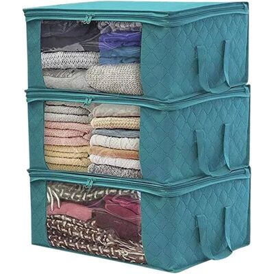 SANS MARQUE (3 Pièces, Bleu) Sac De Rangement Pliable Pour Vêtements, 49 X 36 X 21 Cm, Sac De Rangement Sous Le Lit, Tissu Non Tissé Épais Imperméable, Adapté Aux Couettes, Couvertures, Oreillers, Vêtements - Publicité SANS MARQUE (3 Pièces, Bleu) Sac De Rangement Pliable Pour Vêtements, 49 X 36 X 21 Cm, Sac De Rangement Sous Le Lit, Tissu Non Tissé Épais Imperméable, Adapté Aux Couettes, Couvertures, Oreillers, Vêtements - Publicité