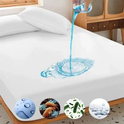 ABYSSE Respirant Et Silencieux, Sans Vinyle, Blanc Avec Motif Goutte Bleue, Tissu Polyester Lavable En Machine, Literie Imperméable Esthétique Épurée Protège-matelas Imperméable En Tissu Sans Vinyle - Publicité ABYSSE Respirant Et Silencieux, Sans Vinyle, Blanc Avec Motif Goutte Bleue, Tissu Polyester Lavable En Machine, Literie Imperméable Esthétique Épurée Protège-matelas Imperméable En Tissu Sans Vinyle - Publicité