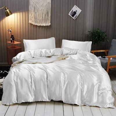 OEM Ensemble De Couette En Satin De Soie Ultra Doux Et Luxueux (couette + Drap Plat + 2 Taies D'Oreiller) Ensemble De Literie Confortable Et Durable, Blanc,-crezuo - Publicité OEM Ensemble De Couette En Satin De Soie Ultra Doux Et Luxueux (couette + Drap Plat + 2 Taies D'Oreiller) Ensemble De Literie Confortable Et Durable, Blanc,-crezuo - Publicité