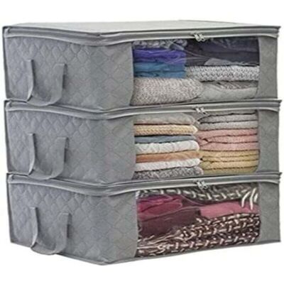 ABYSSE (3 Pièces, Gris) Sac De Rangement Pliable Pour Vêtements, 49 X 36 X 21 Cm, Sac De Rangement Sous Le Lit, Tissu Non Tissé Épais Imperméable, Adapté Aux Couettes, Couvertures, Oreillers, Vêtements - Publicité ABYSSE (3 Pièces, Gris) Sac De Rangement Pliable Pour Vêtements, 49 X 36 X 21 Cm, Sac De Rangement Sous Le Lit, Tissu Non Tissé Épais Imperméable, Adapté Aux Couettes, Couvertures, Oreillers, Vêtements - Publicité