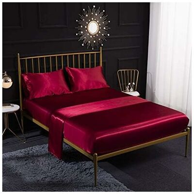 AHLSEN Bravix Parure De Lit 4 Pièces En Satin De Soie Avec Drap-housse, Drap Plat, Taie D'Oreiller, Respirante, Douce Et Confortable Rouge (king) - Publicité AHLSEN Bravix Parure De Lit 4 Pièces En Satin De Soie Avec Drap-housse, Drap Plat, Taie D'Oreiller, Respirante, Douce Et Confortable Rouge (king) - Publicité