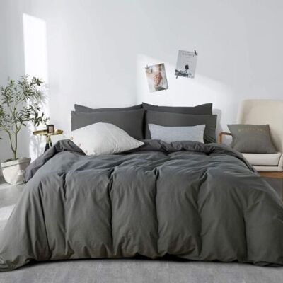 ABYSSE Housse De Couette 200 X 230 Cm Coton Uni Gris Anthracite - Parure De Lit 2 Personnes Avec Fermeture Éclair - Aspect Froissé Naturel Housse De Couette Avec 2 Taies D'Oreiller 65 X 65 Cm - Publicité ABYSSE Housse De Couette 200 X 230 Cm Coton Uni Gris Anthracite - Parure De Lit 2 Personnes Avec Fermeture Éclair - Aspect Froissé Naturel Housse De Couette Avec 2 Taies D'Oreiller 65 X 65 Cm - Publicité