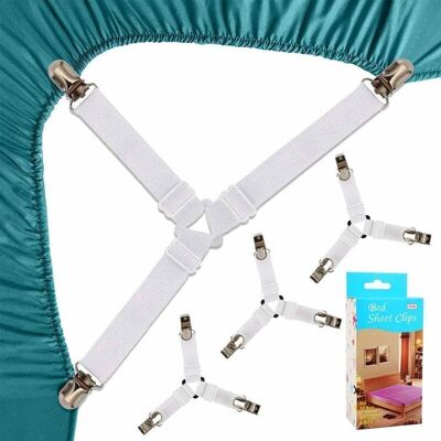 OEM Sangles Pour Draps De Lit 4 Pièces Attache Drap Housse Triangle Attache Matelas Élastique Tendeur De Draps Réglable Bretelles Sangle Pour Matelas Blanc - Publicité OEM Sangles Pour Draps De Lit 4 Pièces Attache Drap Housse Triangle Attache Matelas Élastique Tendeur De Draps Réglable Bretelles Sangle Pour Matelas Blanc - Publicité
