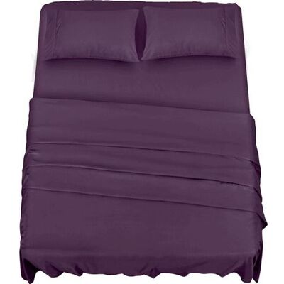 FANGMEDIA Polyester Microfibre Parure De Lit (4 Pièces, Pourpre) - 1 Drap Housse 150x200cm, 1 Drap Plat 266x259cm Et 2 Taies D'Oreiller 50x75cm - Publicité FANGMEDIA Polyester Microfibre Parure De Lit (4 Pièces, Pourpre) - 1 Drap Housse 150x200cm, 1 Drap Plat 266x259cm Et 2 Taies D'Oreiller 50x75cm - Publicité