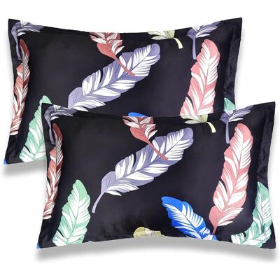 SANS MARQUE Lot De 2 Taies D'Oreiller En Satin De Soie Pour Les Cheveux Et La Peau, Pour Grand Lit (50 X 76 Cm) De Taille Standard De Luxe Motif Feuille Douce Et Élégante (black) - Publicité SANS MARQUE Lot De 2 Taies D'Oreiller En Satin De Soie Pour Les Cheveux Et La Peau, Pour Grand Lit (50 X 76 Cm) De Taille Standard De Luxe Motif Feuille Douce Et Élégante (black) - Publicité