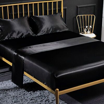 Melissa Ensemble 4 Pièces De Draps De Lit En Satin Couleur Unie 1 X Drap Housse 198203 Cm 2 Personnes Avec Grand Bonnet De 35 Cm, 1 X Drap Plat Et 2 X Taie D'Oreiller, Noir - Publicité Melissa Ensemble 4 Pièces De Draps De Lit En Satin Couleur Unie 1 X Drap Housse 198203 Cm 2 Personnes Avec Grand Bonnet De 35 Cm, 1 X Drap Plat Et 2 X Taie D'Oreiller, Noir - Publicité